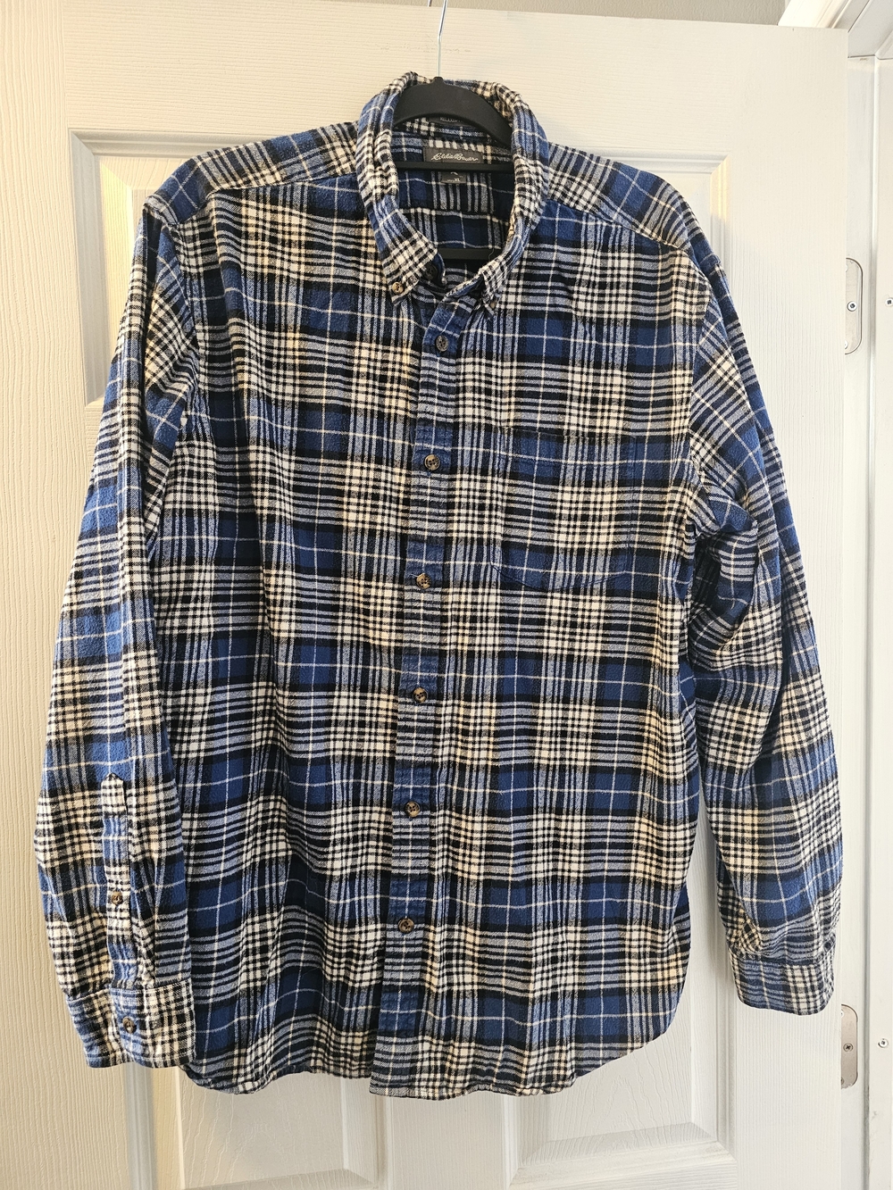 Eddie Bauer Blue and White Plaid Button-Down Shirt
